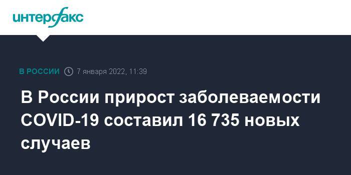 В России прирост заболеваемости COVID-19 составил 16 735 новых случаев