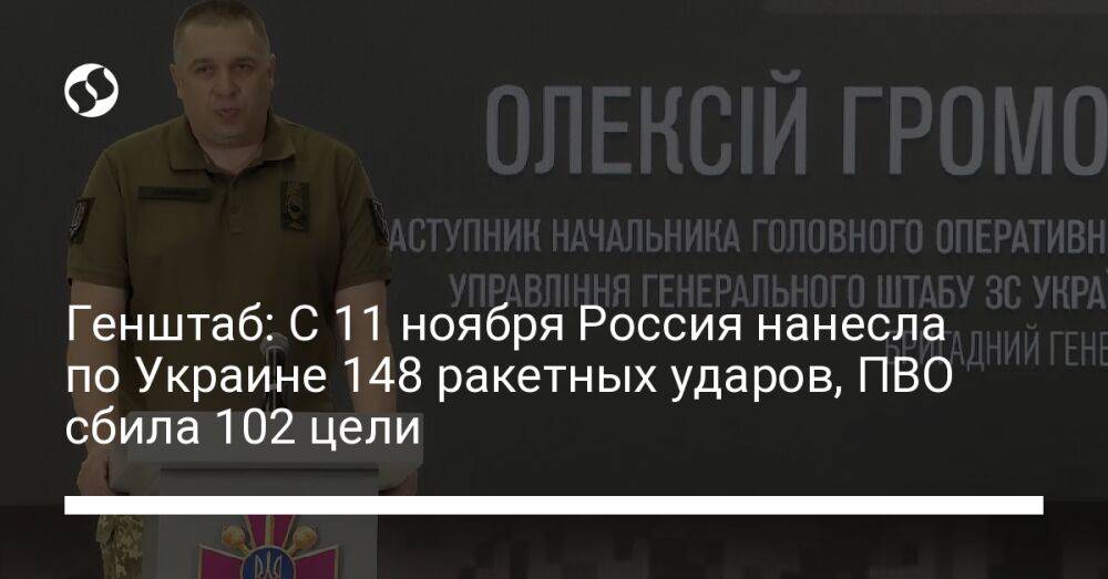 Генштаб: С 11 ноября Россия нанесла по Украине 148 ракетных ударов, ПВО сбила 102 цели