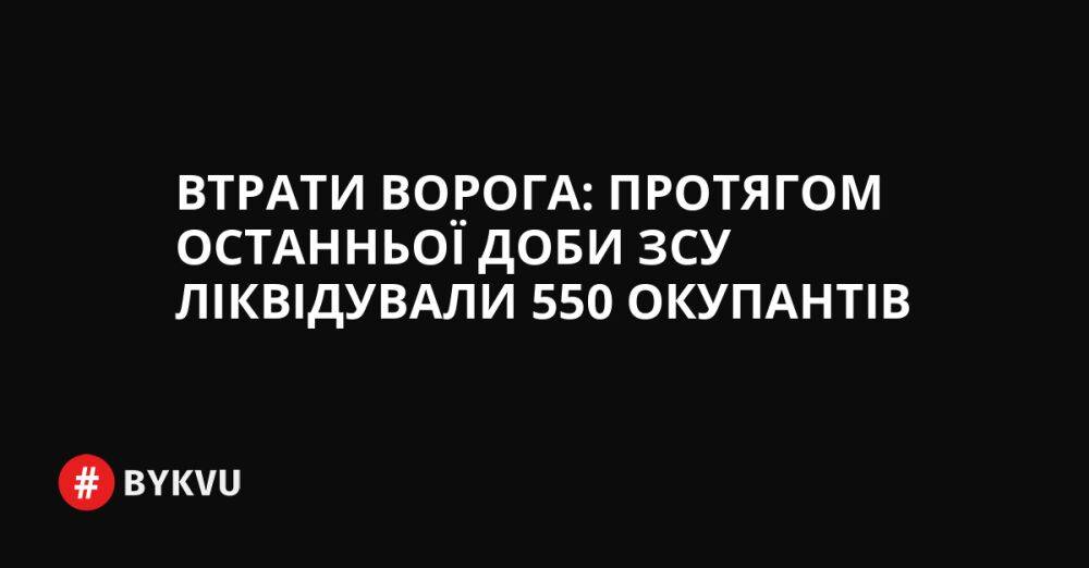 Втрати ворога: протягом останньої доби ЗСУ ліквідували 550 окупантів