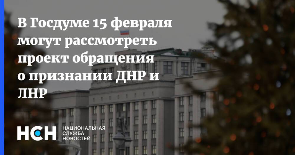 В Госдуме 15 февраля могут рассмотреть проект обращения о признании ДНР и ЛНР