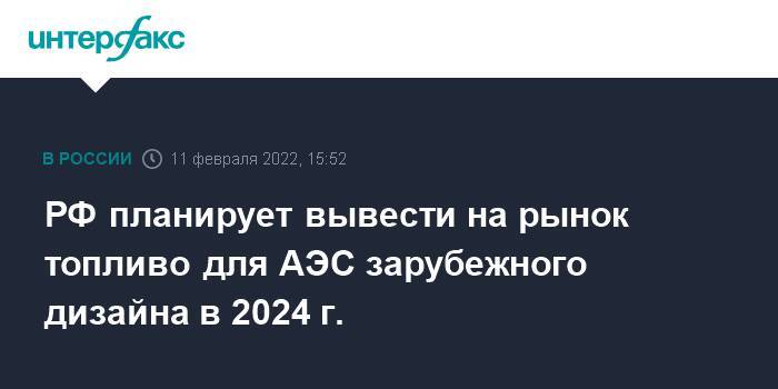 РФ планирует вывести на рынок топливо для АЭС зарубежного дизайна в 2024 г.