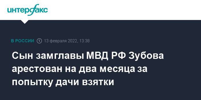 Сын замглавы МВД РФ Зубова арестован на два месяца за попытку дачи взятки