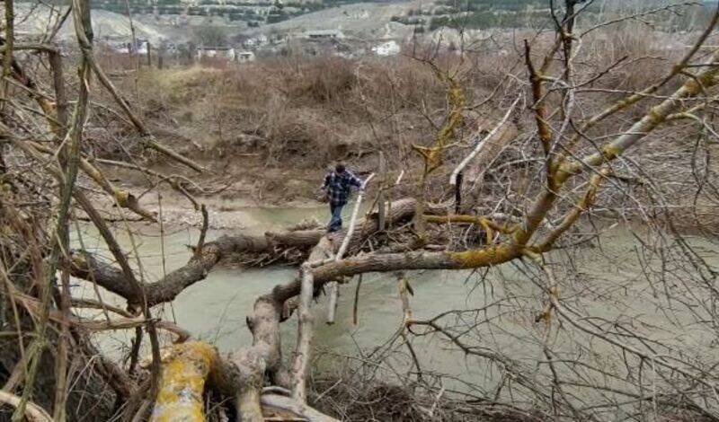 Обрушение моста заставило жителей крымского села перебираться через реку по деревьям
