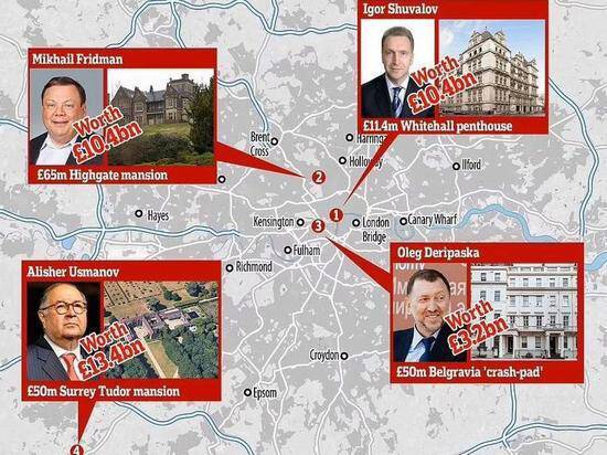 Daily Mail опубликовала "карту" с недвижимостью российских олигархов в Лондоне