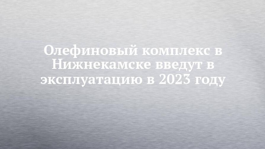 Олефиновый комплекс в Нижнекамске введут в эксплуатацию в 2023 году