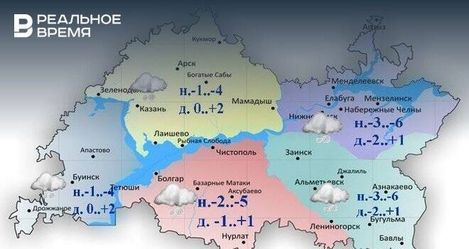 Сегодня в Татарстане ожидается мокрый снег, порывистый ветер и до +2 градусов