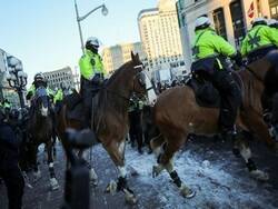 В Оттаве протестующих людей разгоняла конная полиция