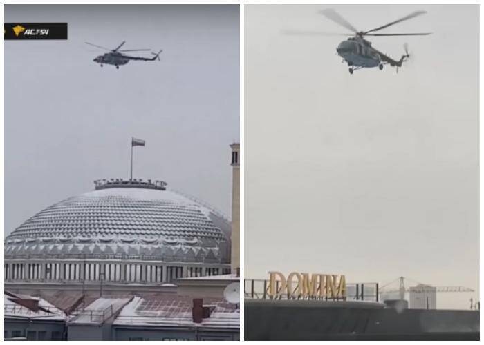 Военный вертолёт завис над Новосибирском