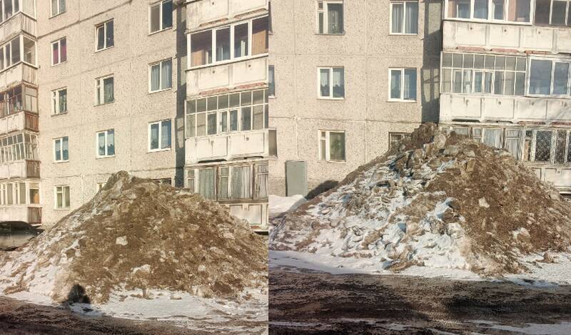 В Тюмени на улице Новосибирской не убирают снежную гору