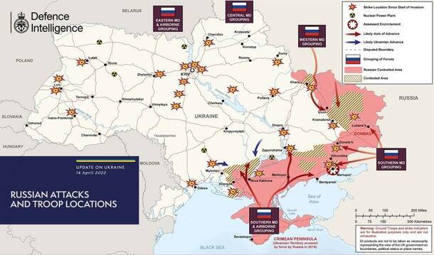 14.04: Британская разведка опубликовала новую карту расстановок сил в Украине
