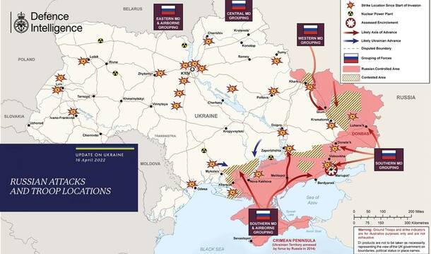 16.04: Британская разведка опубликовала новую карту расстановок сил в Украине