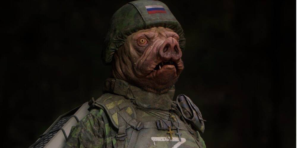 «Это вторая армия мира». Украинский художник изобразил российского солдата в образе свиньи