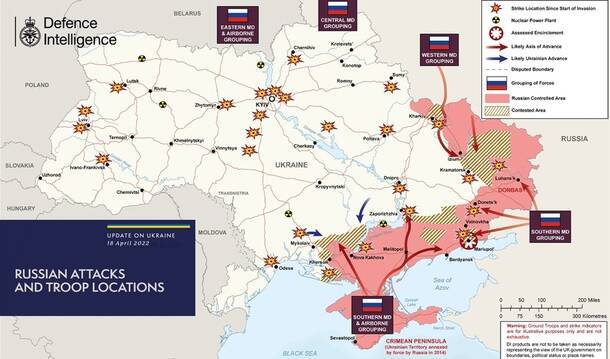 18.04: Британская разведка опубликовала новую карту расстановок сил в Украине