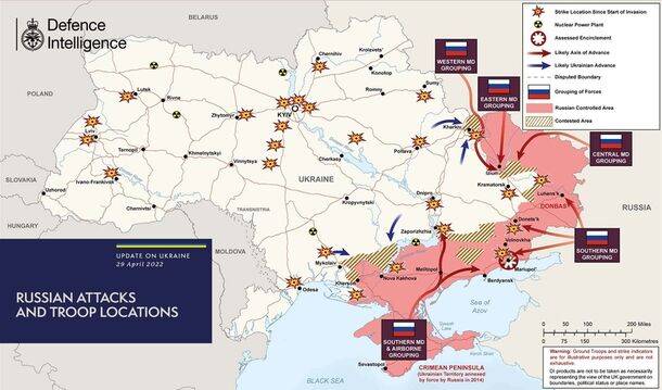 29.04: Британская разведка опубликовала новую карту расстановок сил в Украине