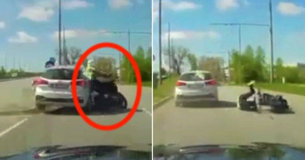 ВИДЕО: На Островном мосту автоводитель грубо "подвинул" мотоциклистку