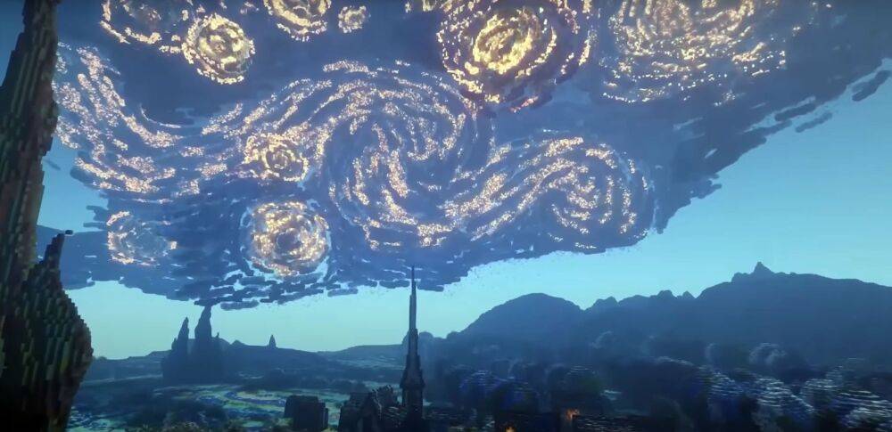Фанат Minecraft воссоздал 3D-версию картины Ван Гога «Звездная ночь»