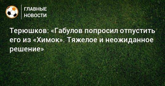 Терюшков: «Габулов попросил отпустить его из «Химок». Тяжелое и неожиданное решение»