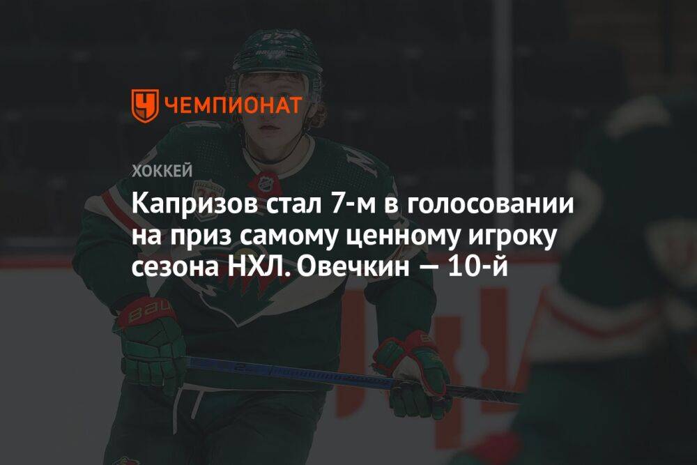 Капризов стал 7-м в голосовании на приз самому ценному игроку сезона НХЛ. Овечкин – 10-й
