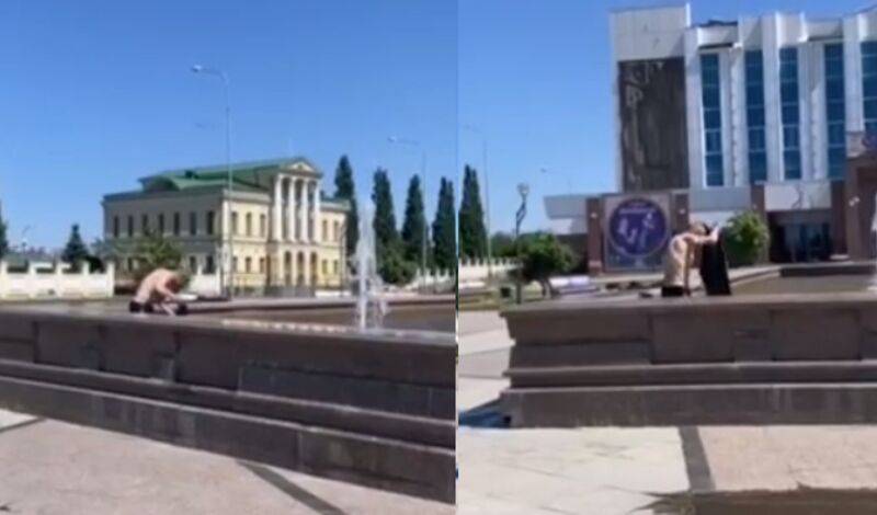 Тюменец открыл купальный сезон в фонтане напротив резиденции губернатора