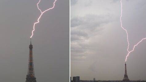 Уникальное фото: молния ударила в Эйфелеву башню в Париже