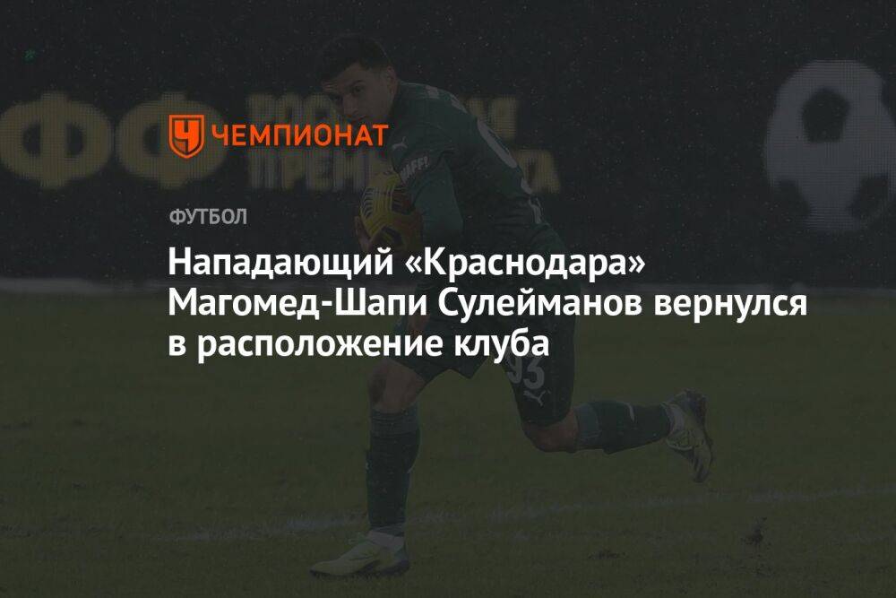 Нападающий «Краснодара» Магомед-Шапи Сулейманов вернулся в расположение клуба