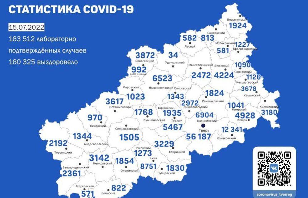 Карта коронавируса в Тверской области к 15 июля 2022 года