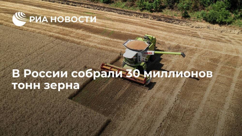 Минсельхоз: в России во время уборочной кампании уже собрали 30 миллионов тонн зерна