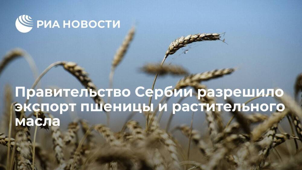 Минсельхоз Сербии: правительство разрешило экспорт пшеницы и растительного масла