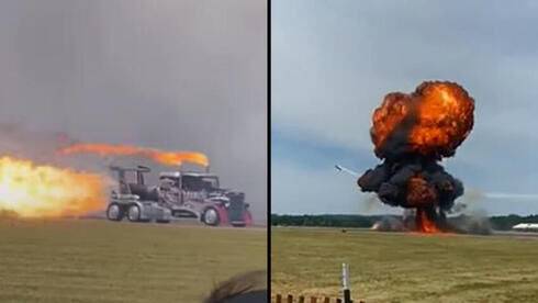Видео: трюковый грузовик взорвался рядом с самолетами