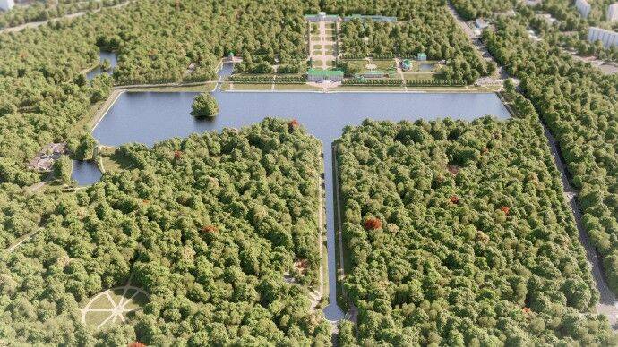 В парке «Кусково» приступили к очистке Большого дворцового пруда и реабилитации его канала