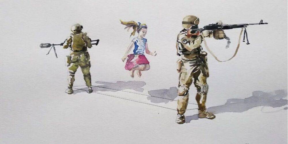 «В полной безопасности». Акварельный рисунок полтавского художника о детях во время войны восхитил Сеть