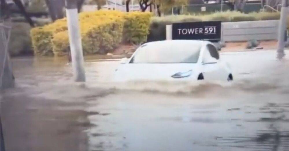 Электромобиль-амфибия: Tesla Model 3 показала свои возможности во время наводнения (видео)