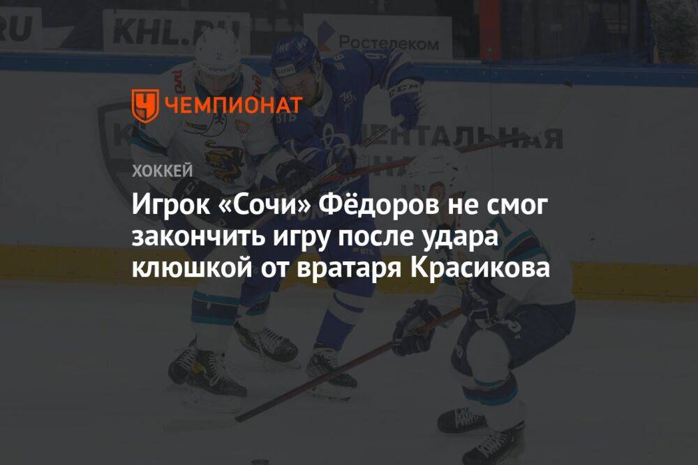 Игрок «Сочи» Фёдоров не смог закончить игру после удара клюшкой от вратаря Красикова
