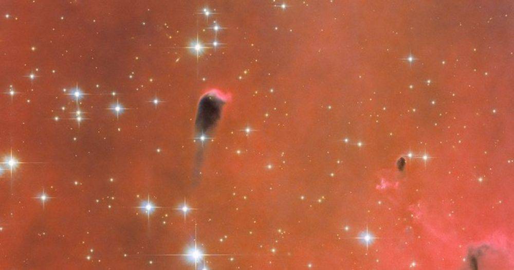 Заглянул в душу. Телескоп Хаббл сделал снимок космического "головастика" в красном "море" туманности
