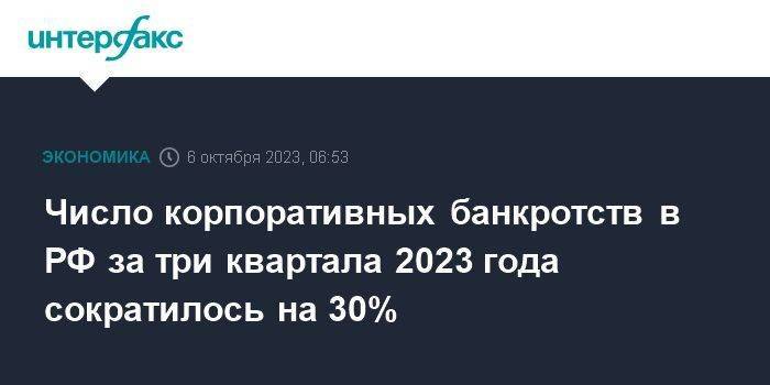 Число корпоративных банкротств в РФ за три квартала 2023 года сократилось на 30%