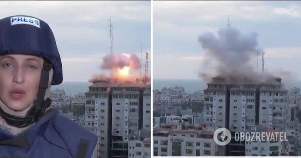Израиль Палестина война – попадание в Palestine Tower попало в прямой эфир – видео
