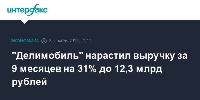 "Делимобиль" нарастил выручку за 9 месяцев на 31% до 12,3 млрд рублей