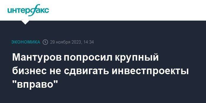 Мантуров попросил крупный бизнес не сдвигать инвестпроекты "вправо"