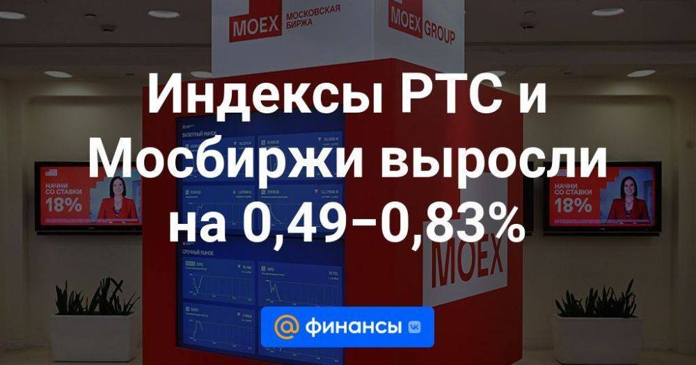 Индексы РТС и Мосбиржи выросли на 0,49−0,83%