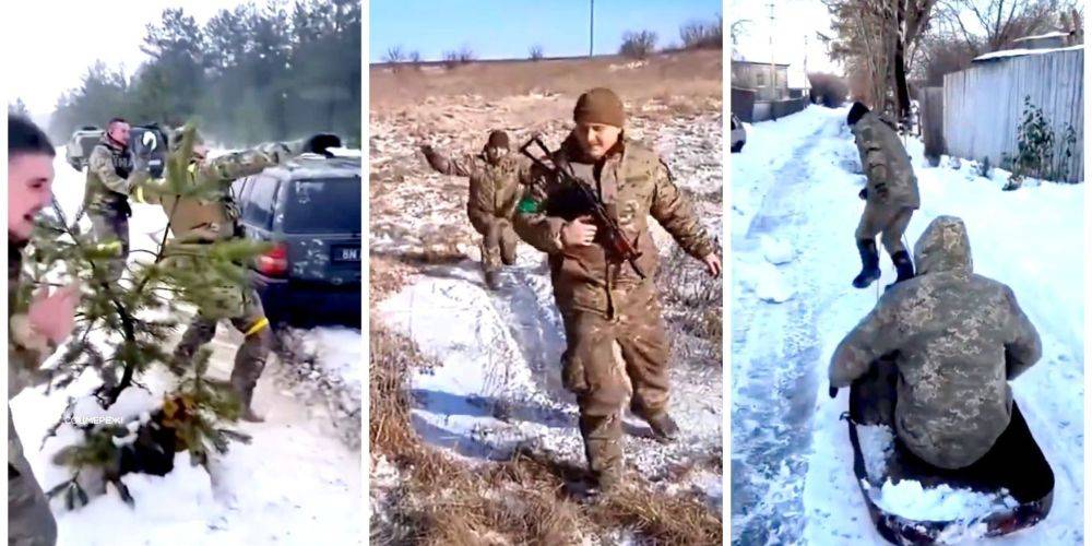 В душе по-прежнему дети. Подборка видео с зимними развлечениями украинских военных
