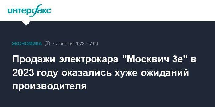 Продажи электрокара "Москвич 3е" в 2023 году оказались хуже ожиданий производителя