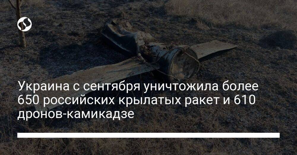 Украина с сентября уничтожила более 650 российских крылатых ракет и 610 дронов-камикадзе