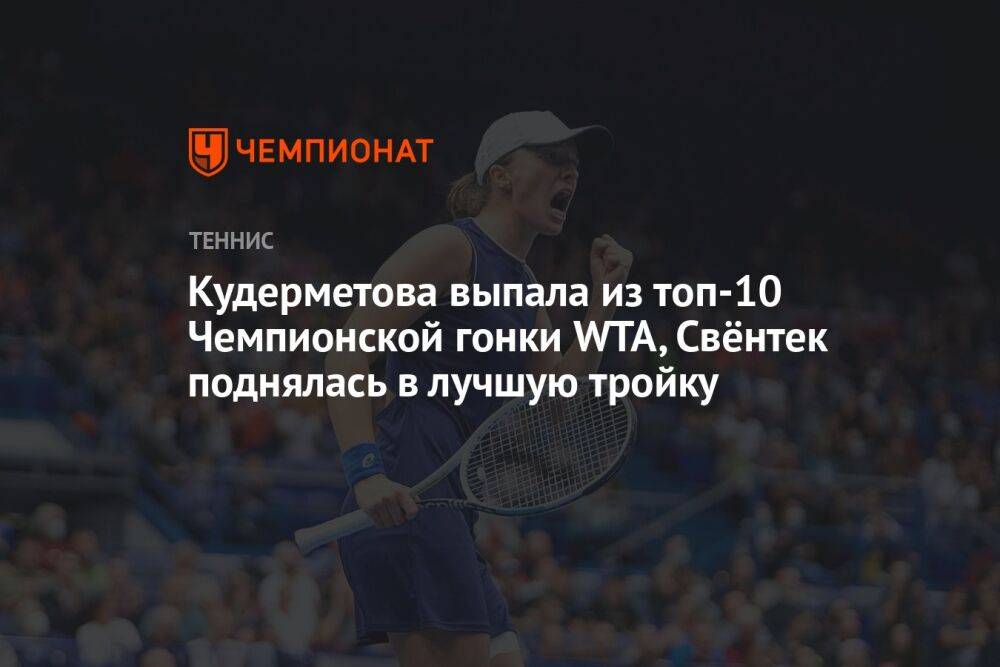 Кудерметова выпала из топ-10 Чемпионской гонки WTA, Свёнтек поднялась в лучшую тройку