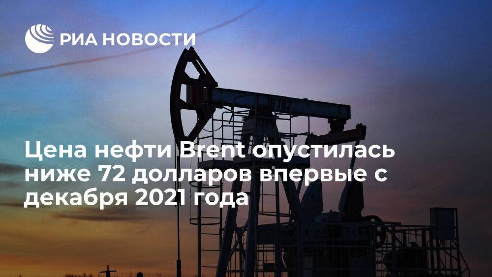 Цена на нефть Brent опустилась ниже 72 долларов за баррель впервые с 21 декабря 2021 года