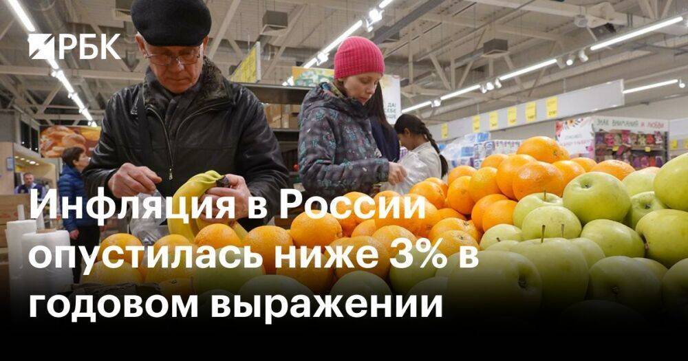 Инфляция в России опустилась ниже 3% в годовом выражении