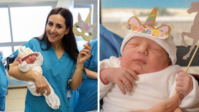 Новорожденных в больнице "Рамбам" нарядили единорогами в честь Ноа Кирел