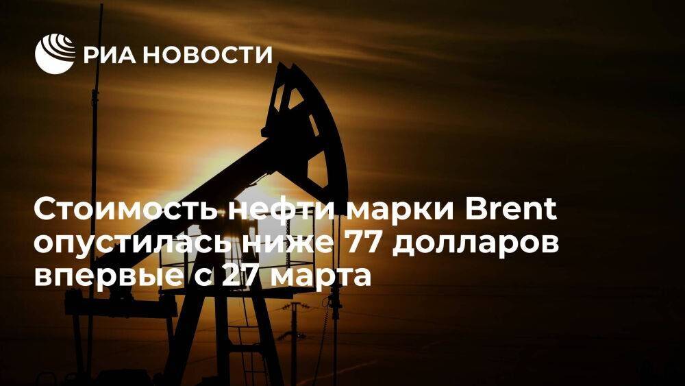 Стоимость нефти марки Brent опустилась ниже 77 долларов за баррель впервые с 27 марта