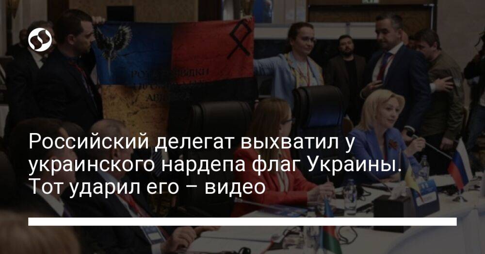 Российский делегат схватил у украинского нардепа флаг Украины на саммите. Тот ударил его - видео