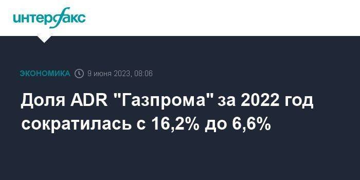 Доля ADR "Газпрома" за 2022 год сократилась с 16,2% до 6,6%