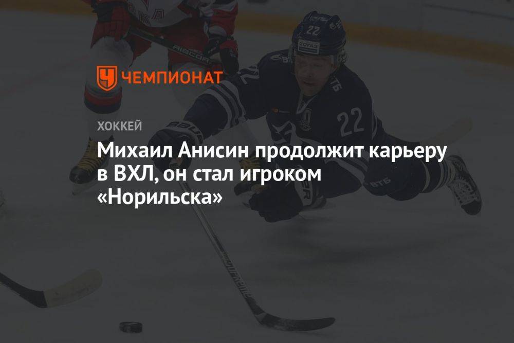 Михаил Анисин продолжит карьеру в ВХЛ, он стал игроком «Норильска»